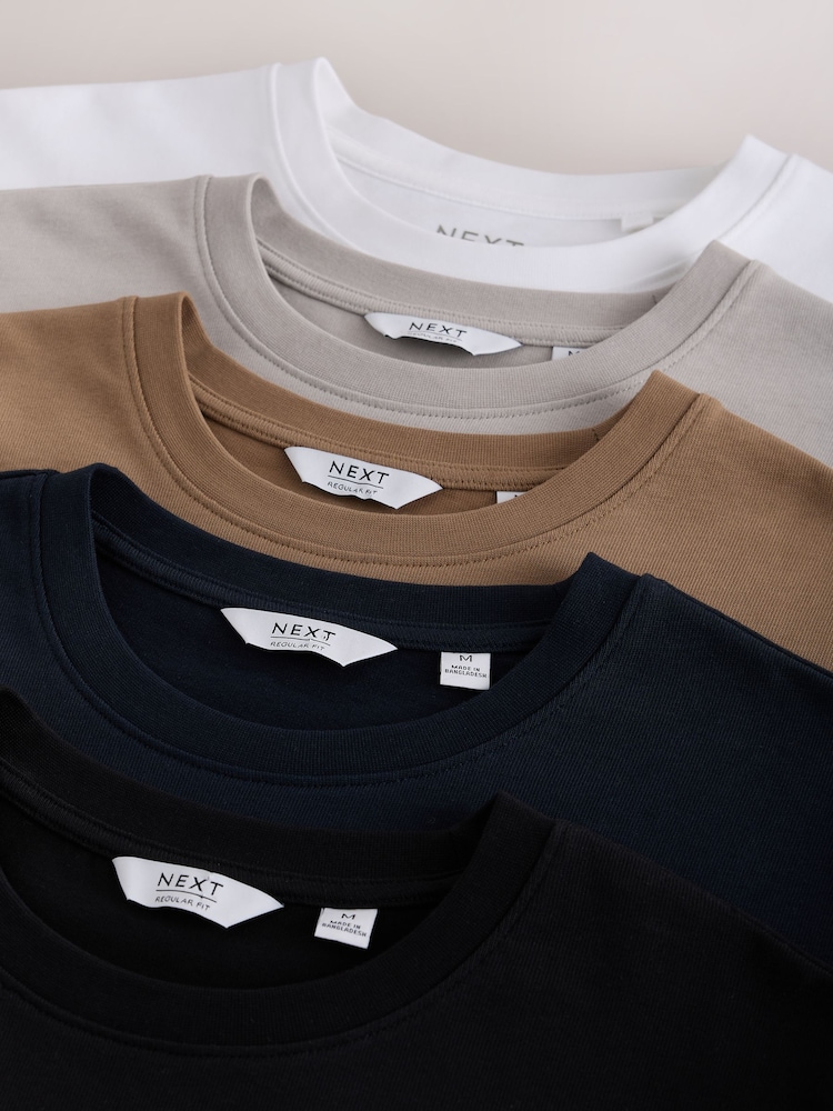 Schwarz/Weiß/Stone/Marineblau/Grau - Reguläre Passform - Schwere T-Shirts im 5er-Pack - Bild 13 von 13 Schwarz/Weiß/Stone/Marineblau/Grau - Reguläre Passform - Schwere T-Shirts im 5er-Pack - Bild 13 von 13