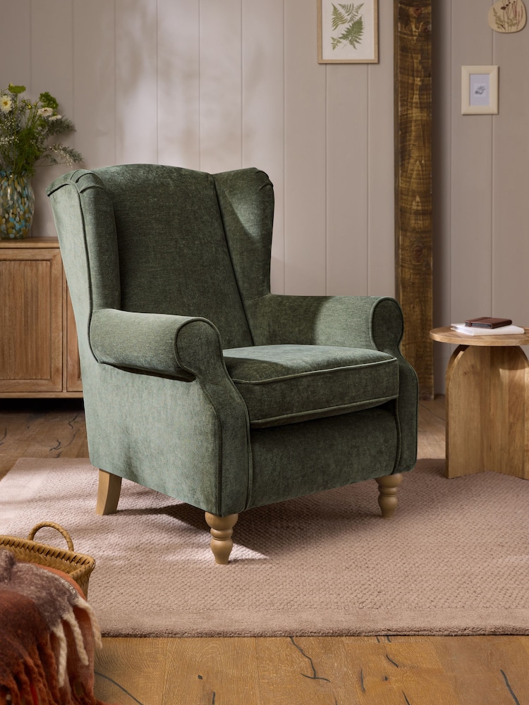 Relaxed Chenille Forest Green Sherlock Highback Armchair - Image 1 of 10 Relaxed Chenille Forest Green Sherlock Highback Armchair - Image 1 of 10
