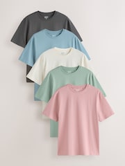 Pastels Green/Blue/Ecru/Slate/Pink Regular Fit Heavyweight T-Shirts 5 Pack - Image 1 of 12