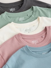 Pastels Green/Blue/Ecru/Slate/Pink Regular Fit Heavyweight T-Shirts 5 Pack - Image 11 of 12