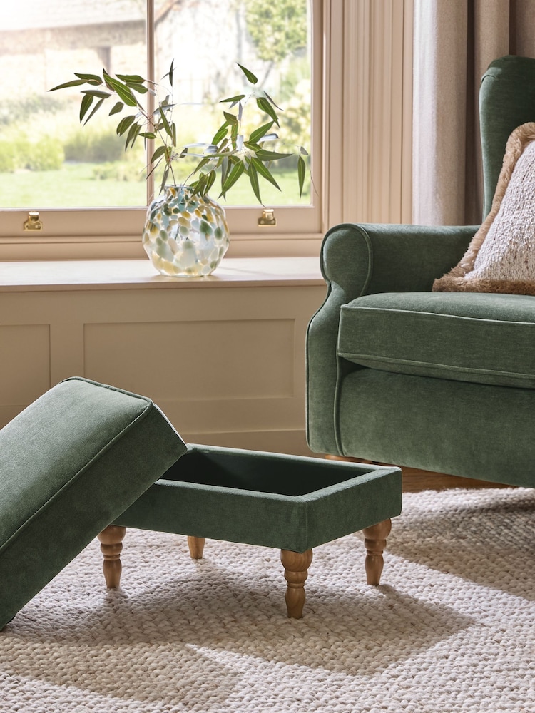 Relaxed Chenille Forest Green Sherlock Storage Footstool - Image 2 of 7