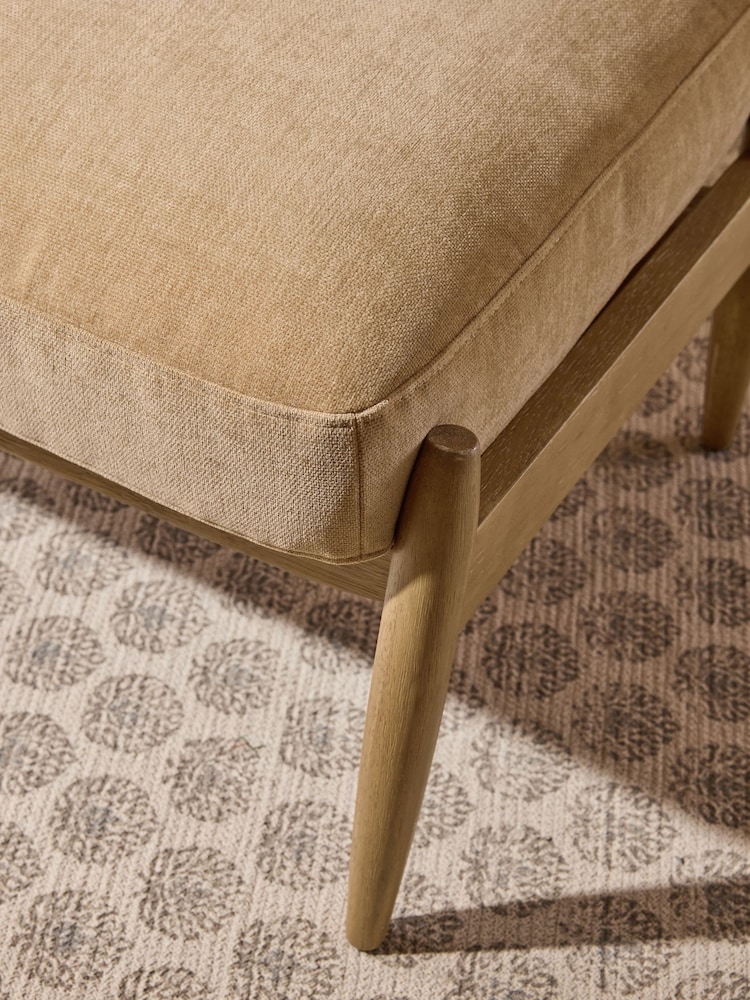 Fine Chenille Easy Clean Sand Beige Hampton Wooden Stool - Image 2 of 7