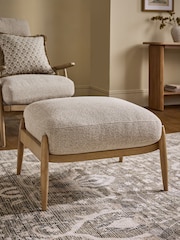 Textured Boucle Weave Mid Natural Hampton Wooden Stool - Image 1 of 7