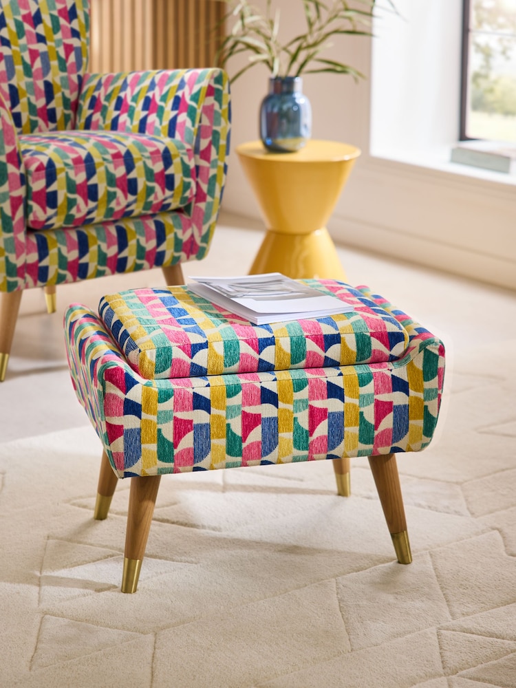 Broken Geo Chenille Pink Wilson Storage Footstool - Image 1 of 10 Broken Geo Chenille Pink Wilson Storage Footstool - Image 1 of 10