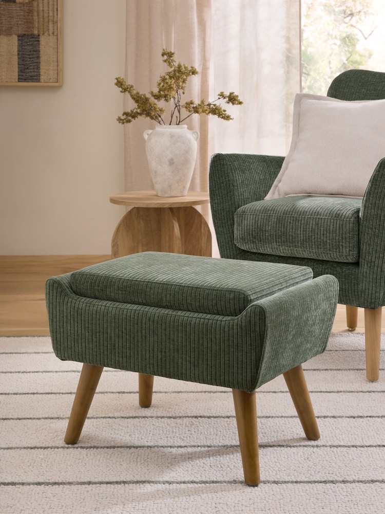 Relaxed Chenille Cord Forest Green Wilson Storage Footstool - Image 1 of 10