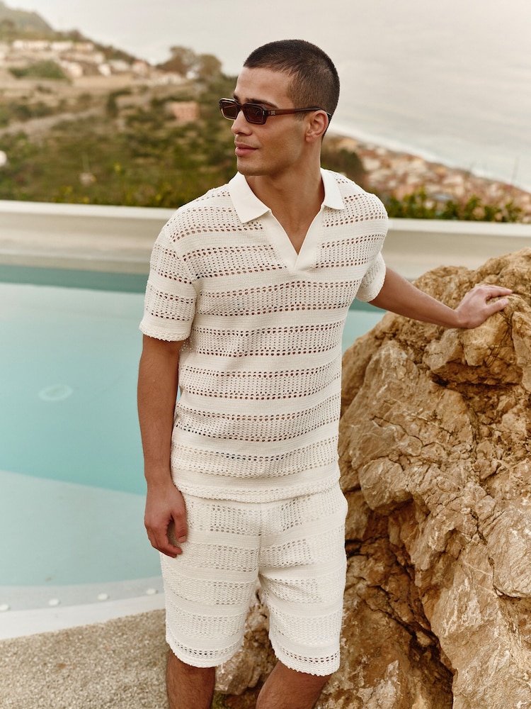 MAUVAIS White Romano Stripe Polo Shorts - Image 2 of 5 MAUVAIS White Romano Stripe Polo Shorts - Image 2 of 5