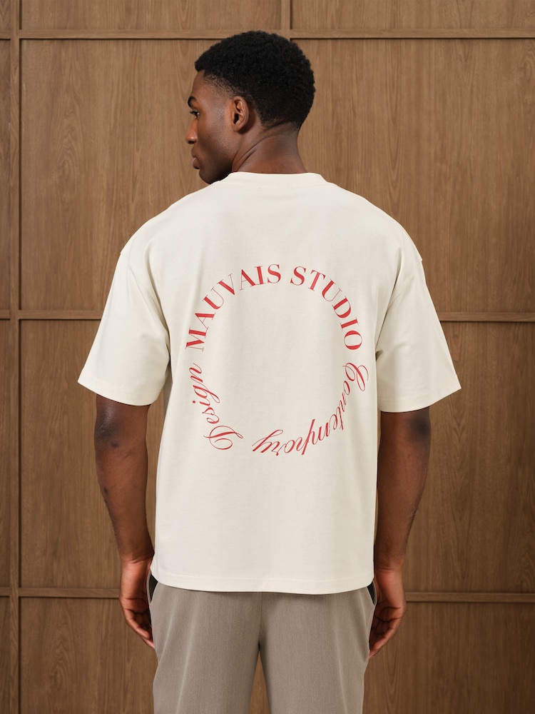 MAUVAIS Cream Embroidered Monogram Script in Ecru T-Shirt - Image 1 of 5 MAUVAIS Cream Embroidered Monogram Script in Ecru T-Shirt - Image 1 of 5