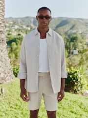 MAUVAIS Natural Balencio Embroidered Stripe Shirt - Image 1 of 8