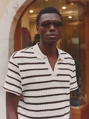 MAUVAIS Brown Romano Stripe Polo Shirt - Image 5 of 7