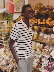 MAUVAIS Brown Romano Stripe Polo Shirt - Image 6 of 7