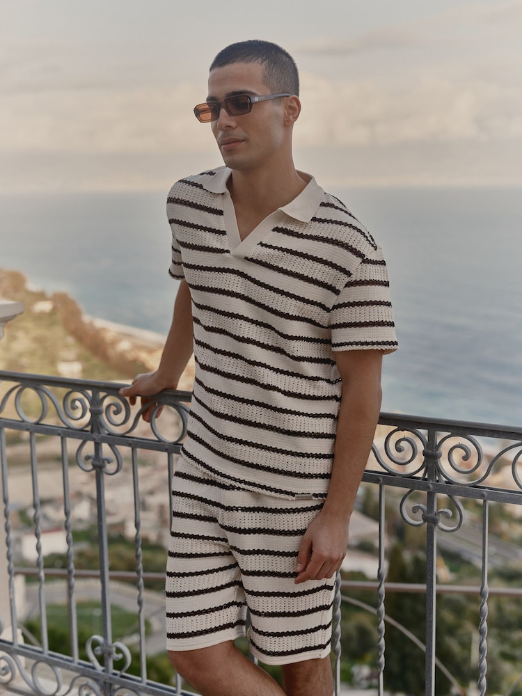 MAUVAIS Brown Romano Stripe Polo Shirt - Image 6 of 6