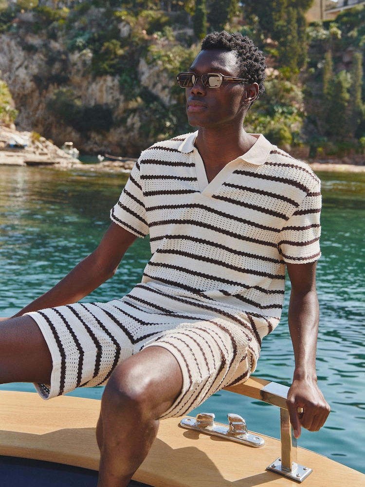 MAUVAIS Brown Romano Stripe Polo Shirt - Image 7 of 7