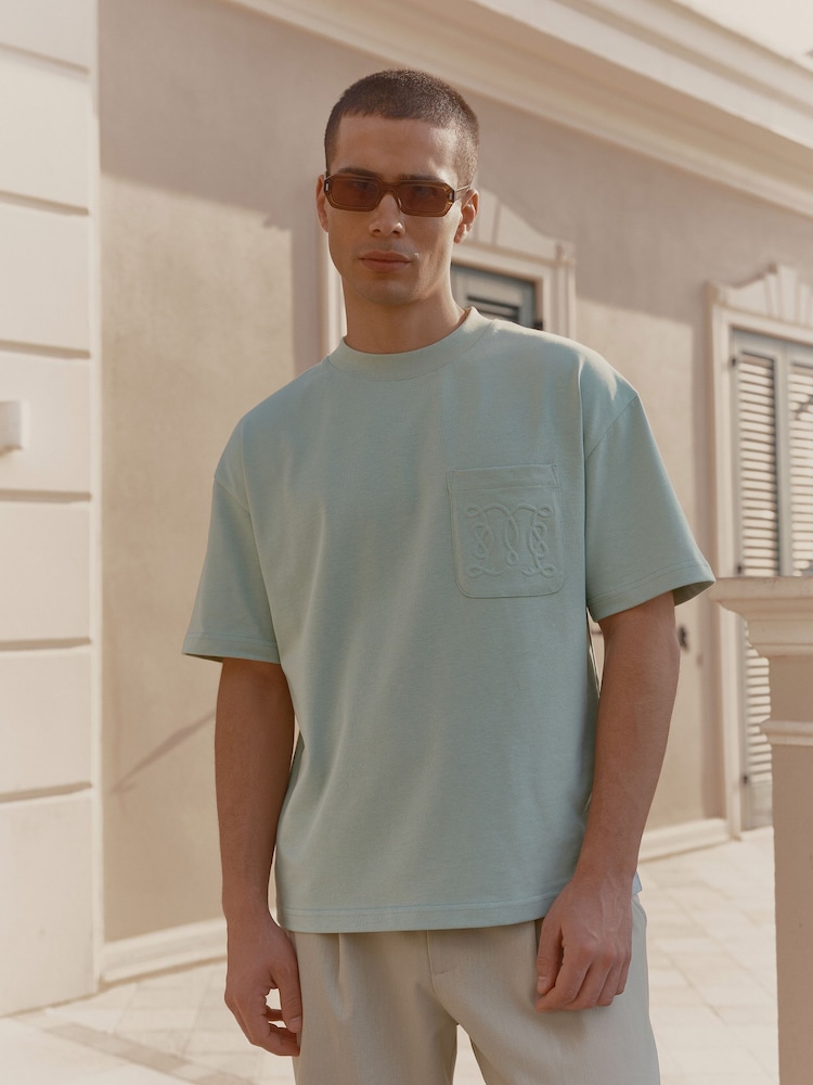Мятный зеленый - Футболка с тиснением на кармане и Monogram MAUVAIS - Изображение 1 6