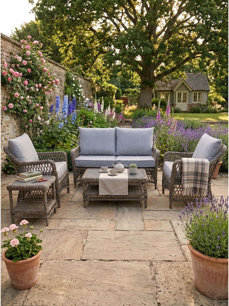 Laura Ashley Honey Grey Fornham Garden 4 Seat Lounging Set and Table - Image 1 of 4