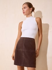 Friends Like These Chocolate Brown Faux Suede Mini Skirt - Image 3 of 5