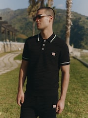 MAUVAIS Black Riviera Knit Rib Polo Shirt - Image 1 of 7