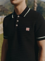 MAUVAIS Black Riviera Knit Rib Polo Shirt - Image 6 of 7