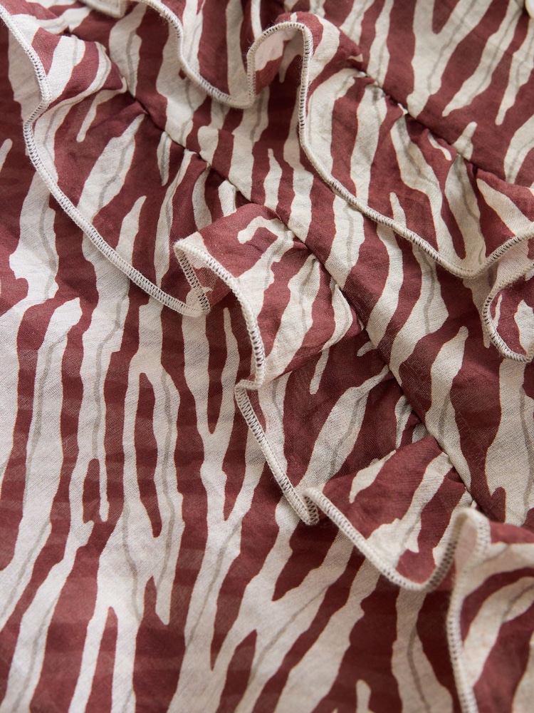 Chocolate/Ecru Zebra Print Ruffle Detail Long Sleeve Blouse - Image 2 of 4