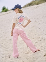 ONLY KIDS Pink Mid Waist Wide Leg Jeans In 100% Cotton - Image 3 of 5