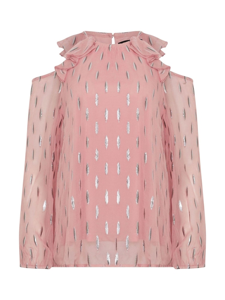 Star by Julien MacDonald Pink Cold Shoulder Metallic Top - Image 5 of 5 Star by Julien MacDonald Pink Cold Shoulder Metallic Top - Image 5 of 5