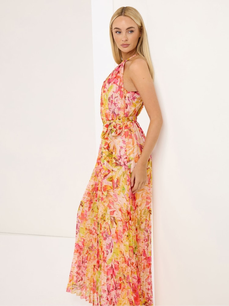 Star by Julien MacDonald Yellow Printed Halter Metallic Dress - Image 1 of 5 Star by Julien MacDonald Yellow Printed Halter Metallic Dress - Image 1 of 5