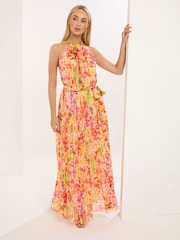 Star by Julien MacDonald Yellow Printed Halter Metallic Dress - Image 2 of 5