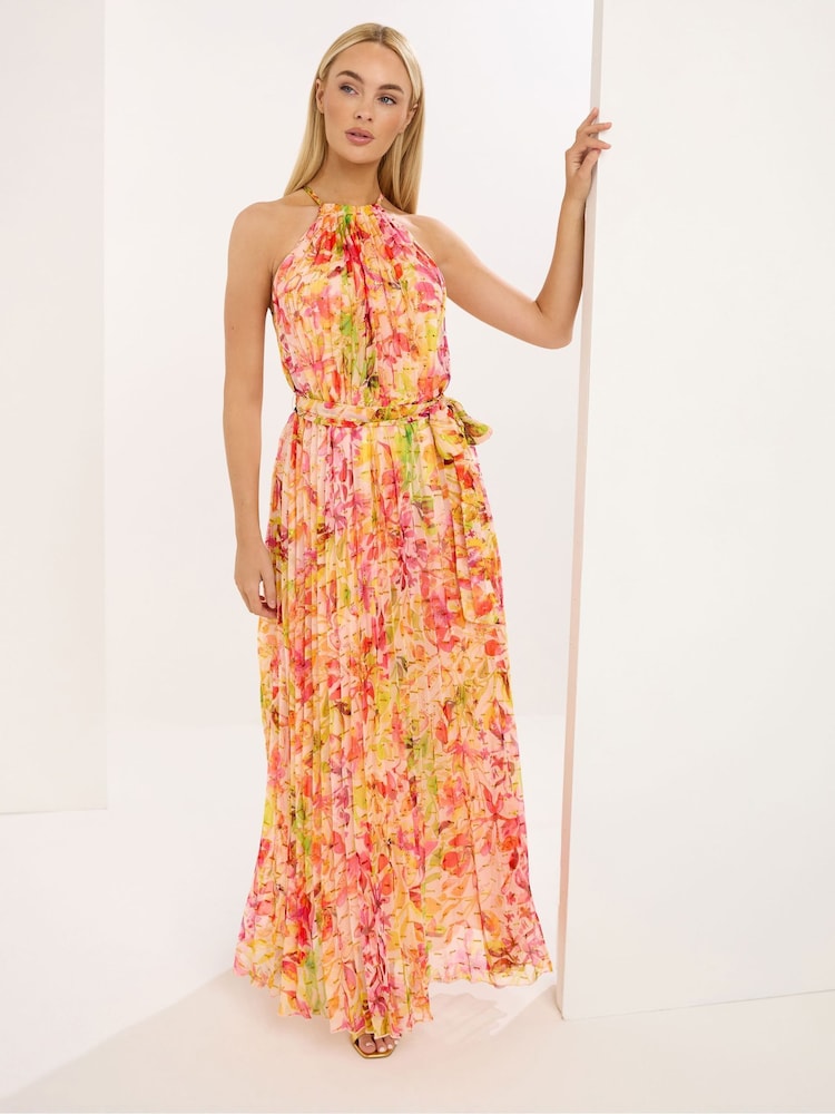 Star by Julien MacDonald Yellow Printed Halter Metallic Dress - Image 2 of 5 Star by Julien MacDonald Yellow Printed Halter Metallic Dress - Image 2 of 5