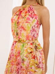 Star by Julien MacDonald Yellow Printed Halter Metallic Dress - Image 4 of 5