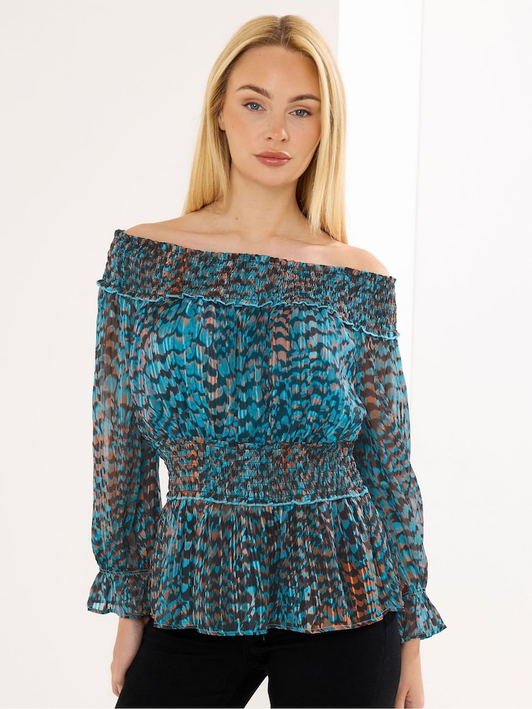 Star by Julien MacDonald Blue Bardot Top - Image 1 of 5 Star by Julien MacDonald Blue Bardot Top - Image 1 of 5
