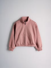The Set 2 Pack Cropped Funnel Neck Zip Throughs Sweat Top and Wide Leg Joggers Set Pink/Brown - Image 4 of 7