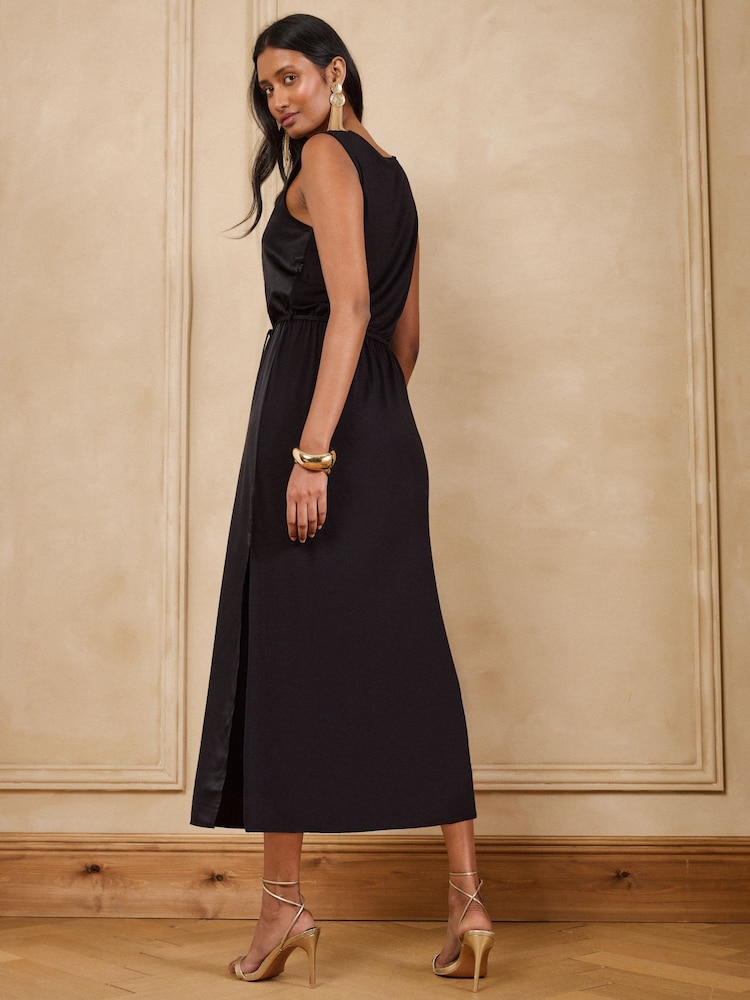 Love & Roses Black Satin Lace Trim Midi Dress - Image 4 of 4 Love & Roses Black Satin Lace Trim Midi Dress - Image 4 of 4