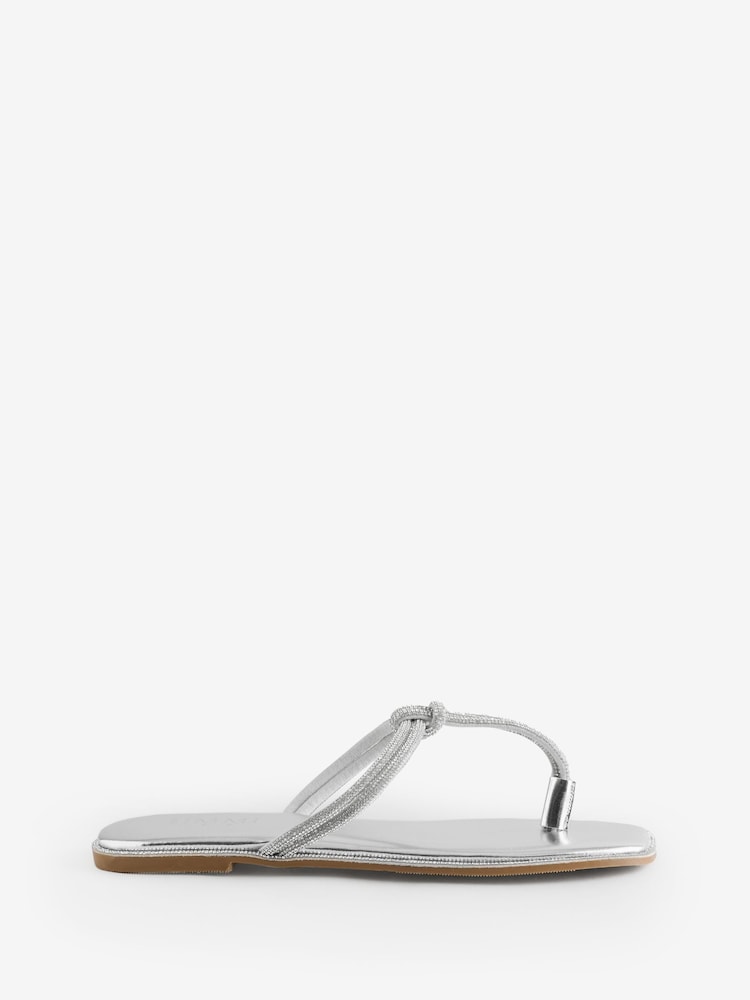 Simmi London Silver Oriole Diamante T-Bar Flat Sandals - Image 1 of 1 Simmi London Silver Oriole Diamante T-Bar Flat Sandals - Image 1 of 1