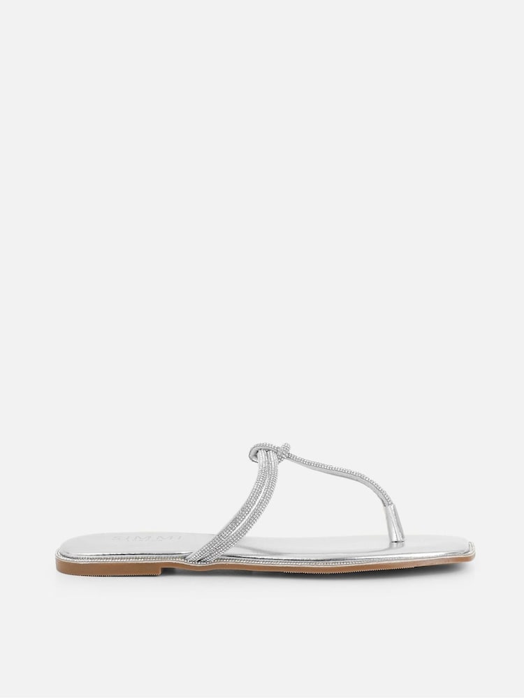 Simmi London Silver Oriole Diamante T-Bar Flat Sandals - Image 2 of 4 Simmi London Silver Oriole Diamante T-Bar Flat Sandals - Image 2 of 4