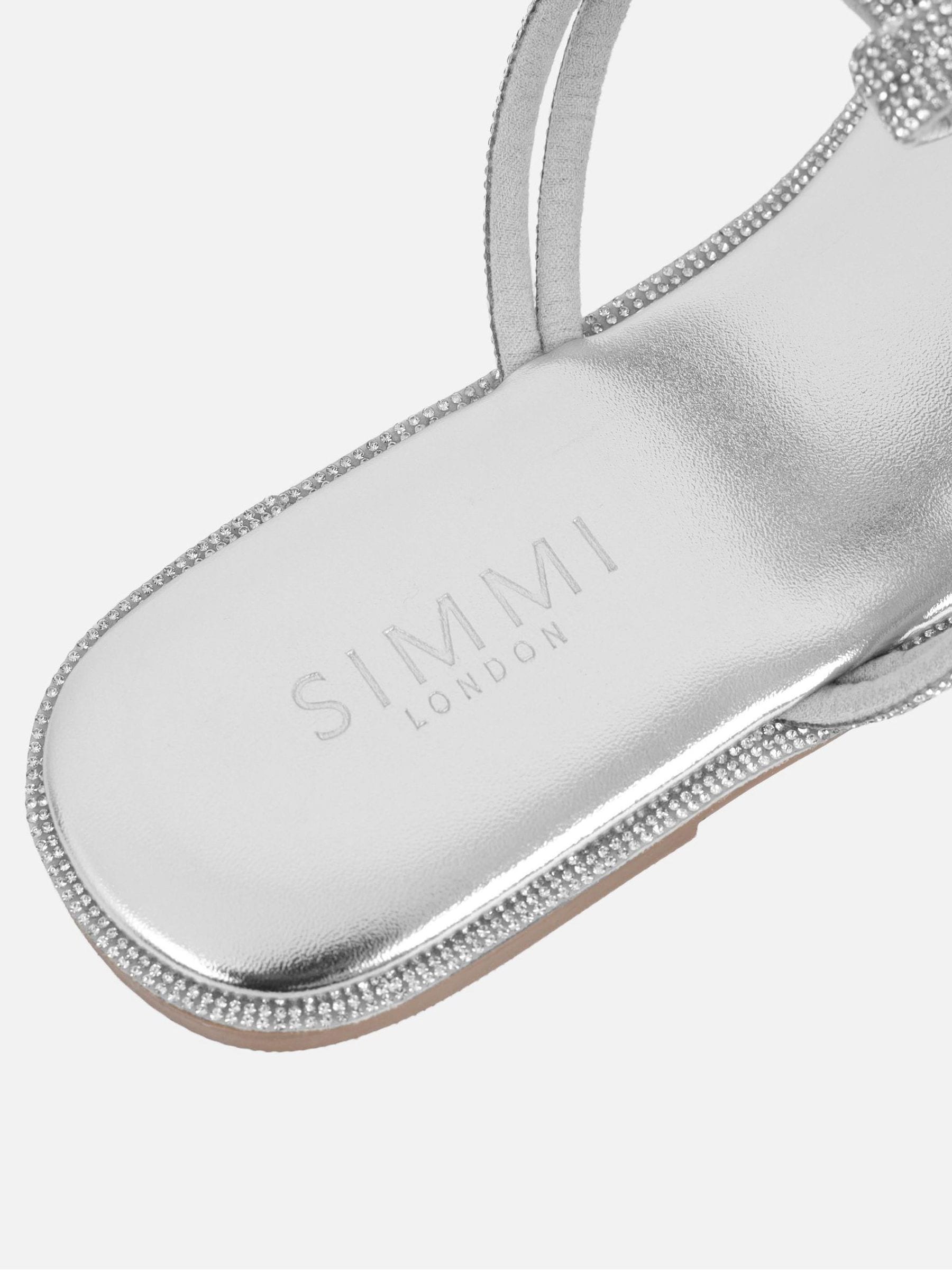 Buy Simmi London Silver Oriole Diamante T-Bar Flat Sandals from
