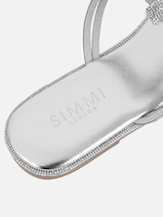 Simmi London Silver Oriole Diamante T-Bar Flat Sandals - Image 3 of 4