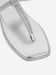 Simmi London Silver Oriole Diamante T-Bar Flat Sandals - Image 4 of 4