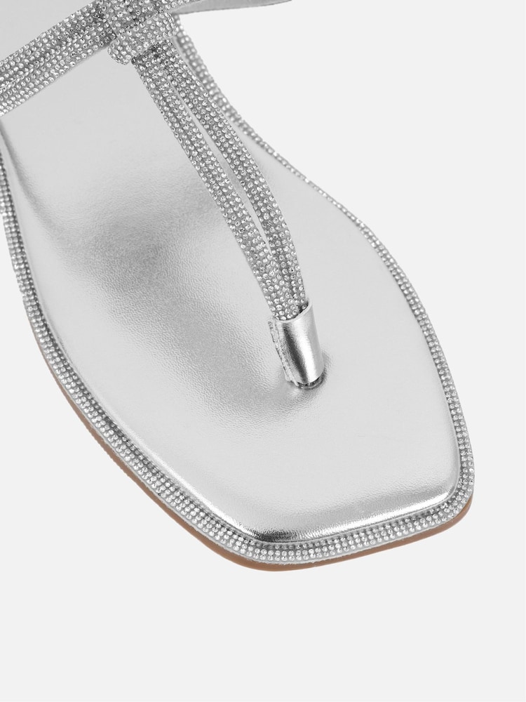 Simmi London Silver Oriole Diamante T-Bar Flat Sandals - Image 4 of 4 Simmi London Silver Oriole Diamante T-Bar Flat Sandals - Image 4 of 4