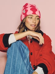 Eleanor Bowmer Red/Pink Wave Knitted Beanie - Image 3 of 6