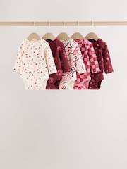 Red/Pink Bow Long Sleeve Baby Bodysuits 5 Pack - Image 1 of 8