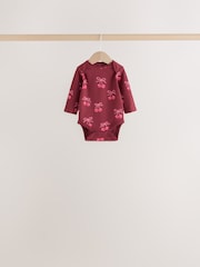Red/Pink Bow Long Sleeve Baby Bodysuits 5 Pack - Image 3 of 8