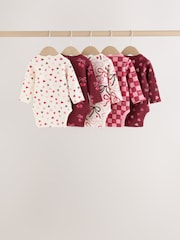 Red/Pink Bow Long Sleeve Baby Bodysuits 5 Pack - Image 7 of 8