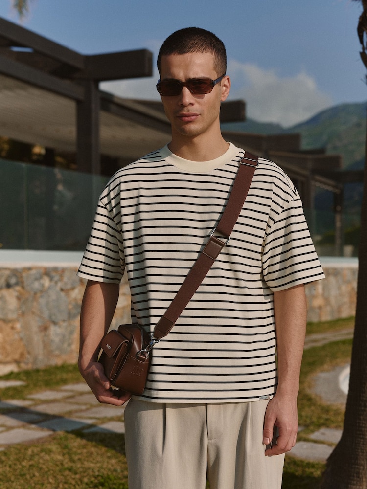 MAUVAIS Cream Milano Boxy Crewneck Stripe in Cream and Black T-Shirt - Image 2 of 6 MAUVAIS Cream Milano Boxy Crewneck Stripe in Cream and Black T-Shirt - Image 2 of 6