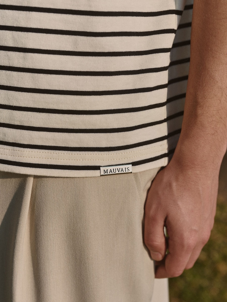 MAUVAIS Cream Milano Boxy Crewneck Stripe in Cream and Black T-Shirt - Image 6 of 6 MAUVAIS Cream Milano Boxy Crewneck Stripe in Cream and Black T-Shirt - Image 6 of 6