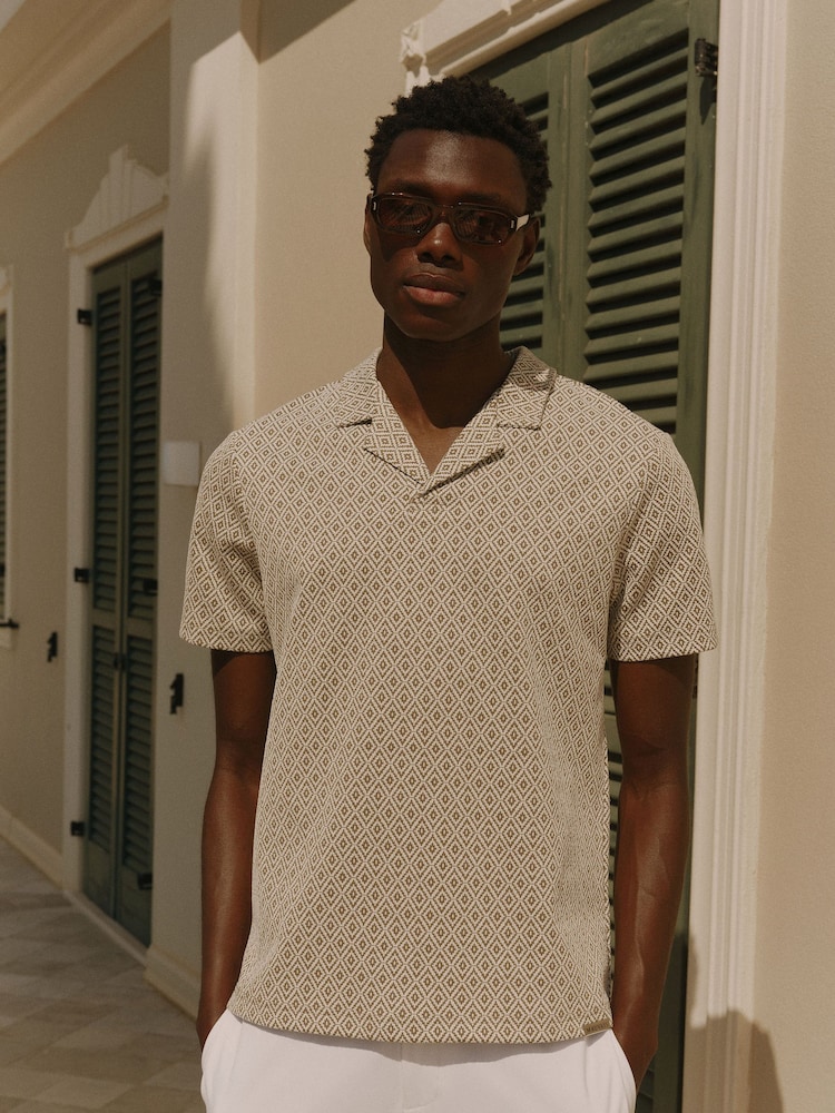 MAUVAIS Natural Piero Slim Geo Polo Shirt - Image 1 of 6