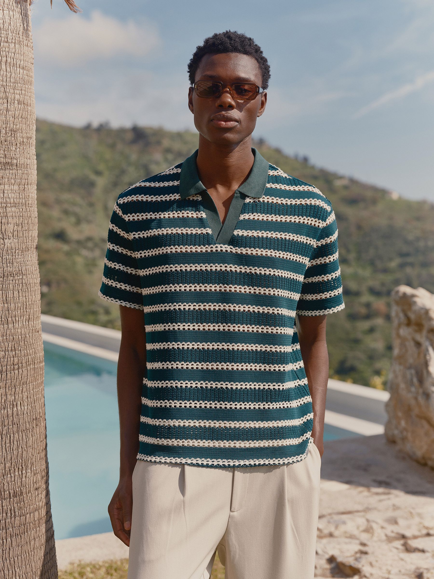 Buy MAUVAIS Green Romano Stripe Polo Shirt from the Next UK online