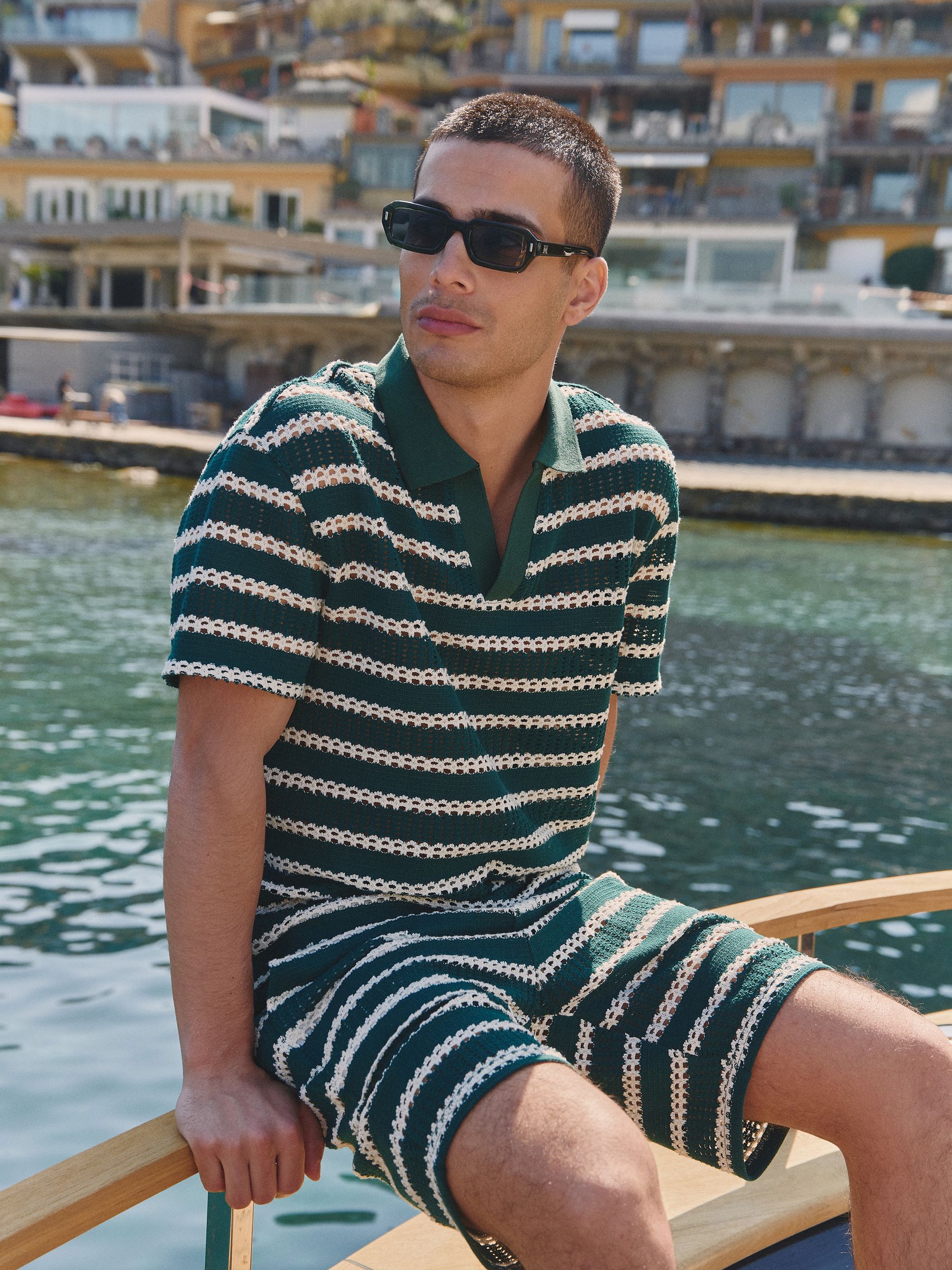 Buy MAUVAIS Green Romano Stripe Polo Shirt from Next USA