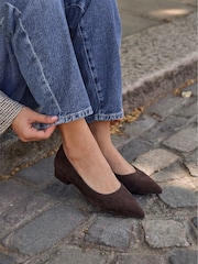 Linzi Brown Suede Wide Fit Compete Pointed Toe Ballet Flat Shoes - Image 1 of 5
