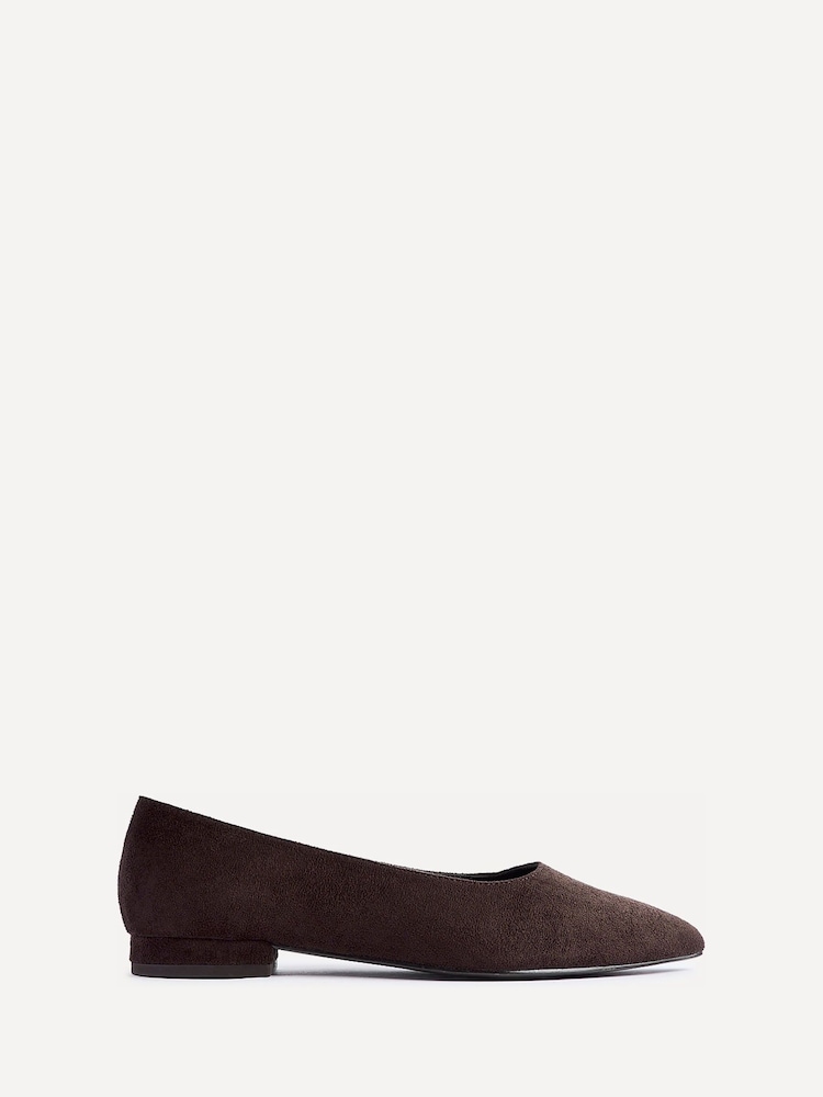 Linzi Brown Suede Wide Fit Compete Pointed Toe Ballet Flat Shoes - Image 2 of 5 Linzi Brown Suede Wide Fit Compete Pointed Toe Ballet Flat Shoes - Image 2 of 5