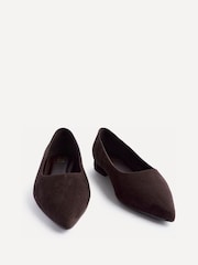 Linzi Brown Suede Wide Fit Compete Pointed Toe Ballet Flat Shoes - Image 3 of 5