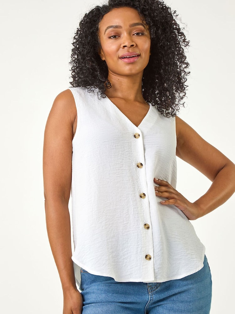 Roman White Buttoned Sleeveless Blouse - Image 1 of 5